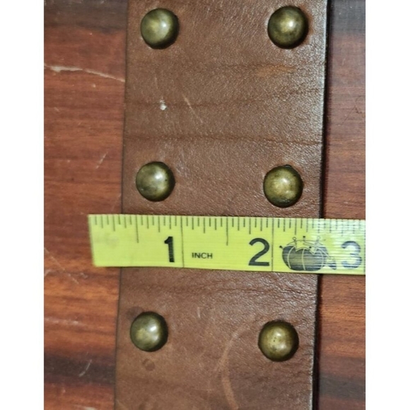 GAP BELT Brown GENUINE Cowhide Leather Heavy Brass Belt Buckle Brass Studs Buckl - Picture 12 of 14